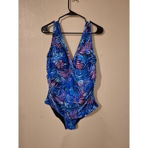 NWT Aqua Eve Plus Size 18W One Piece Swimsuit Tropical Ruched Tummy Control